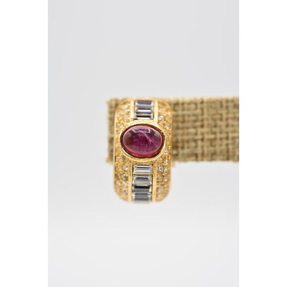 Christian Dior Vintage Cabochon Clip On Earrings Baguette Crystal Signed BinAO - Picture 6 of 12